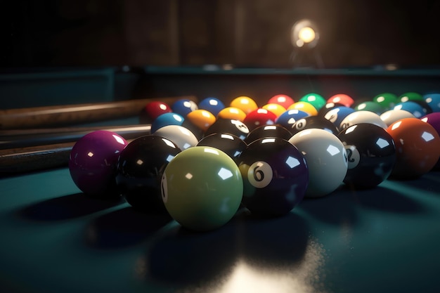 Game of billiards Balls for billiards and cues AI generated