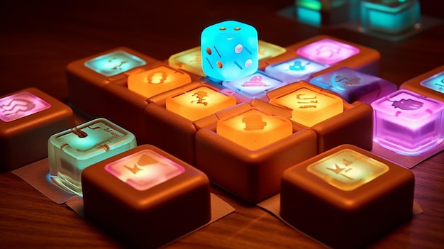 Photo a game board with dice and dice on it