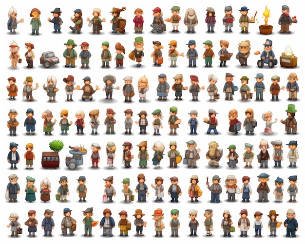 Game character sprite sheet of NPC illustration isolated on white background game design reference