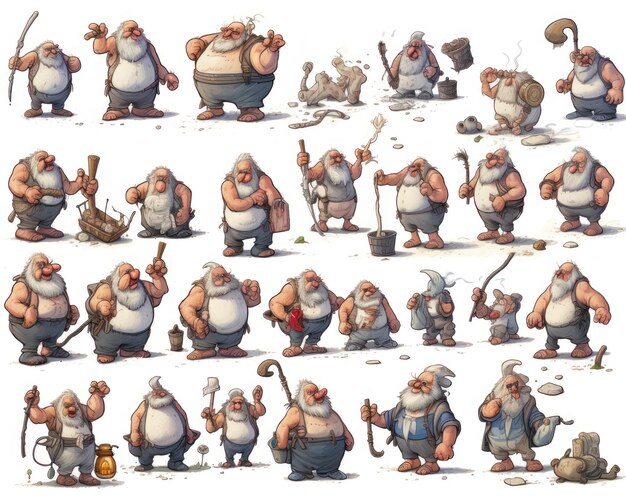 Game character sprite sheet of NPC illustration isolated on white background game design reference