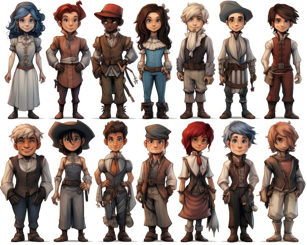 Foto foglio sprite del personaggio del gioco dell'illustrazione npc isolato su sfondo bianco riferimento di progettazione del gioco