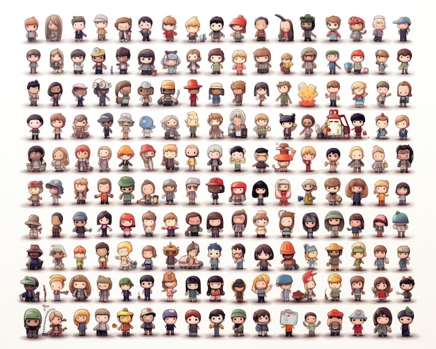 Photo game character sprite sheet of npc illustration isolated on white background game design reference