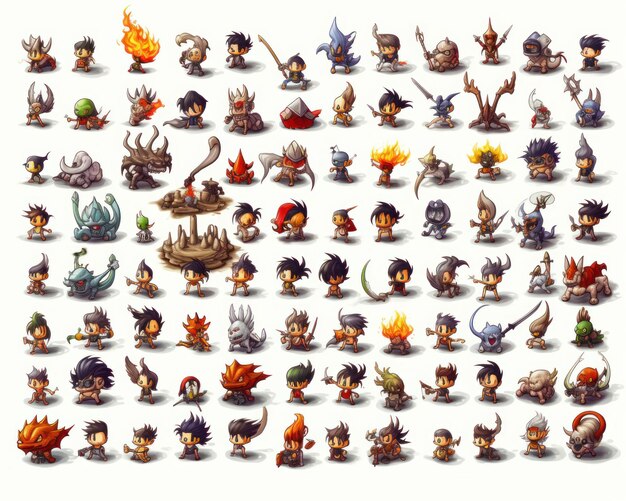 Photo game character sprite sheet of npc illustration isolated on white background game design reference