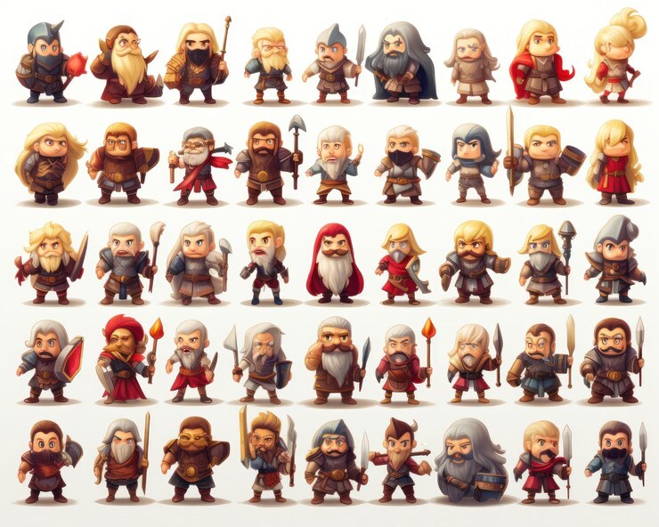 Photo game character sprite sheet npc illustration isolated on white game design reference