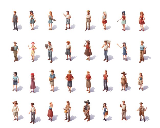 Game character sprite sheet NPC illustration isolated on white game design reference