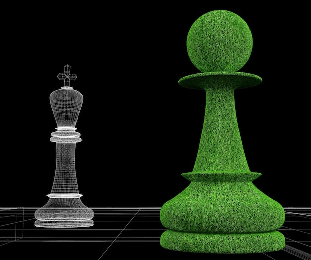 Game of chess on the board frame wire model