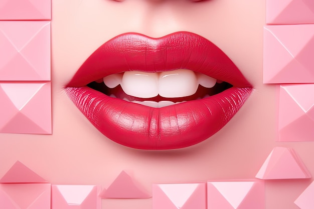 Game concept Love themed card with lipstick kiss on pink backdrop