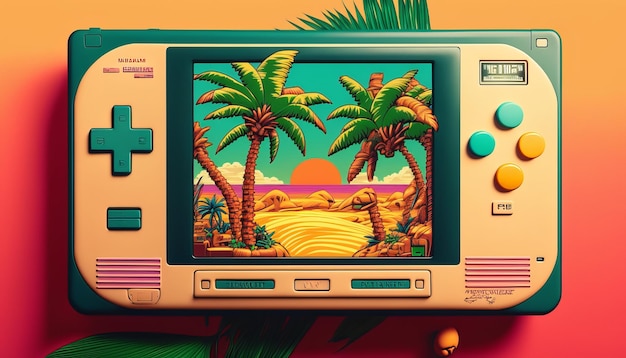 Game console palm 90s Modern collage in retro colors for party design