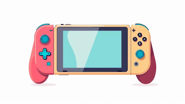 Game console with joycon controller Attached screen for playing video games Joycon accessory attached to display Flat modern illustration isolated on white