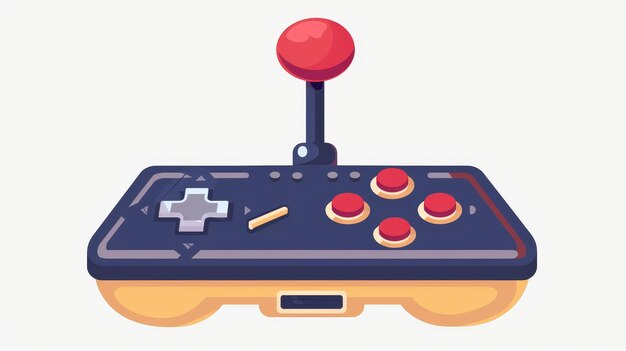 Foto controller di gioco per giochi retro degli anni '80 vecchio joystick vintage con pulsante rosso macchina di emulazione joypad nostalgica illustrazione moderna piatta isolata su bianco