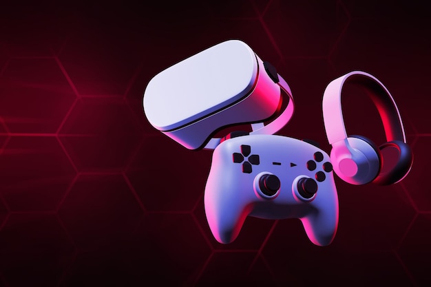 Game controller virtual reality glasses headphones 3d illustration