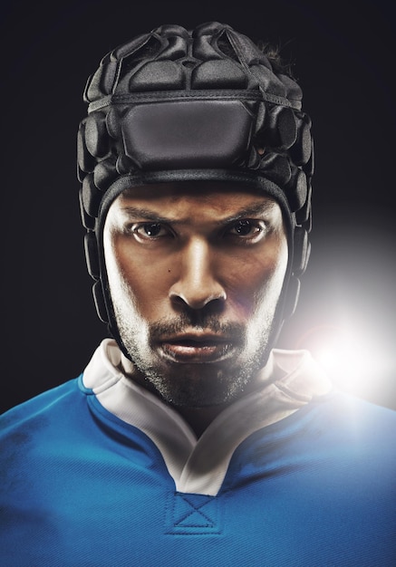 Game on Cropped studio portrait of a determined young rugby player