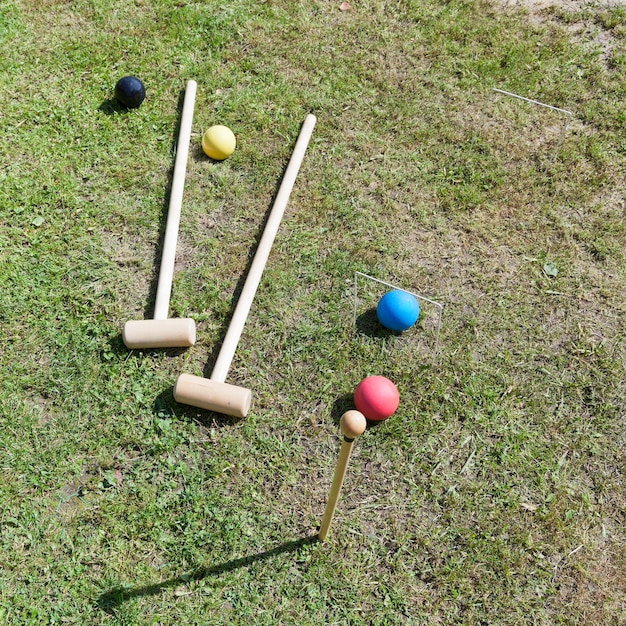 緑の芝生でのクロケットのゲーム