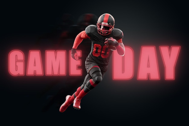 Game day American Football advertising poster template billet sports American soccer playoffs Soccer party in the United States 3D illustration 3D rendering Professional team championship