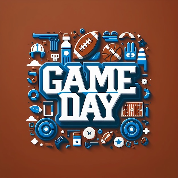 Game Day typography Illustration with brown Background design super bowl Sunday concept