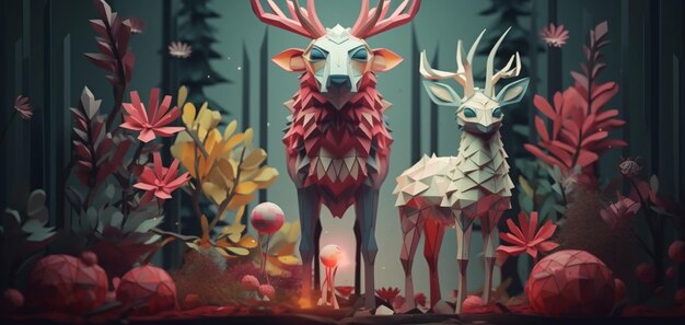 A game of deer in a forest