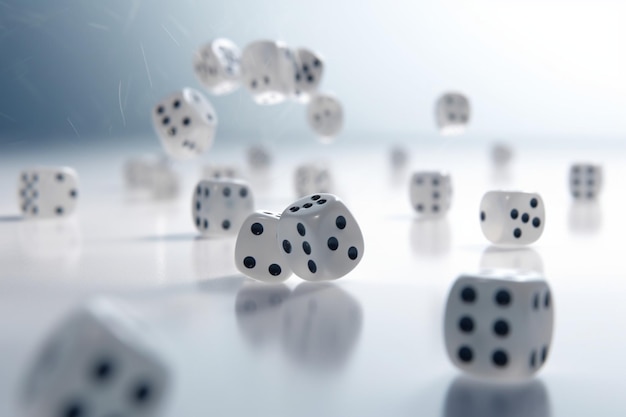 game dice focus icon in flight closeup white background