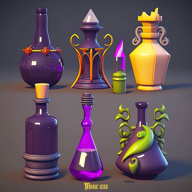 Game icon different types of enchanted potions