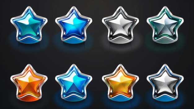 Photo game icon with rating star in blue and silver coloration modern sprite sheet with button that changes color cartoon set with rank bonus and review symbols on white background