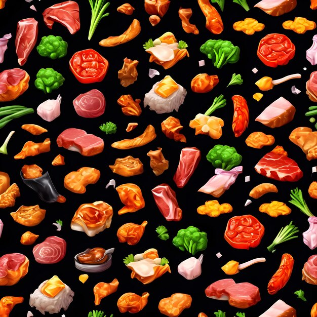 Game icons featuring food and vegetables on black background