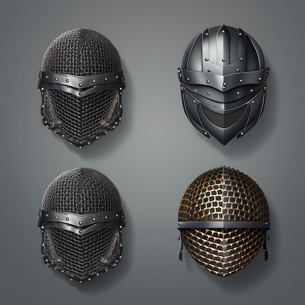 Foto game item armor wardrobe item realistic design helmet chainmail armor idea di collezione di illustrazione