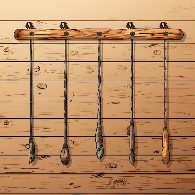 Photo game item fishing rod rack item rustic design fly fishing rod outdoor illustration collection idea