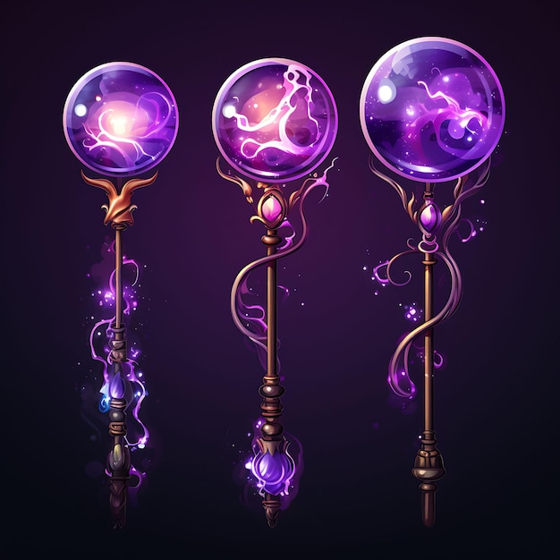 Game Item Staff Weapon Item Mystical Design Wizard Staff Magic Staff Illustratie verzamelidee
