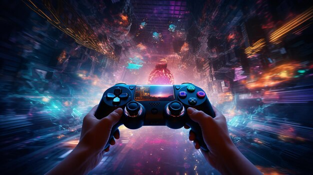 Premium AI Image  Game joystick in the virtual space of the future