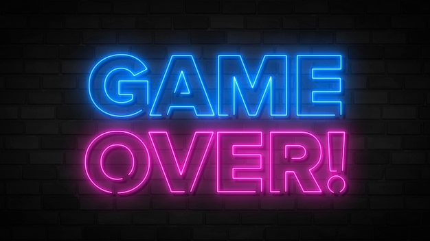 Game over neon text with a brick wall background Design template modern trend design night neon