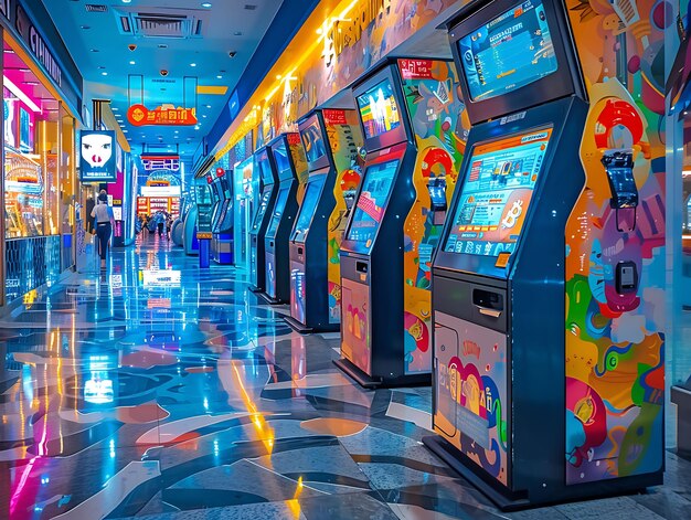 Photo a game room with a slot machine and the word toy on the wall