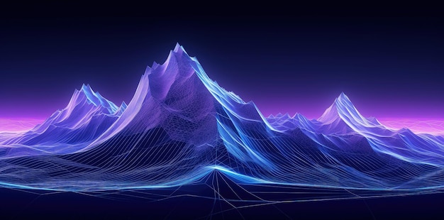 Игровая сцена в виртуальном мире с горами фиолетового цвета Генеративный ИИ