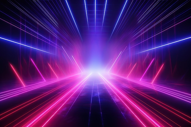 Игровая сцена в виртуальном мире с неоновой подсветкой фиолетового и розового оттенка Генеративный ИИ