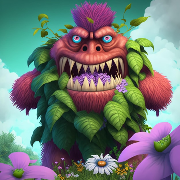 In game single giant plant monster character designed by Generative AI