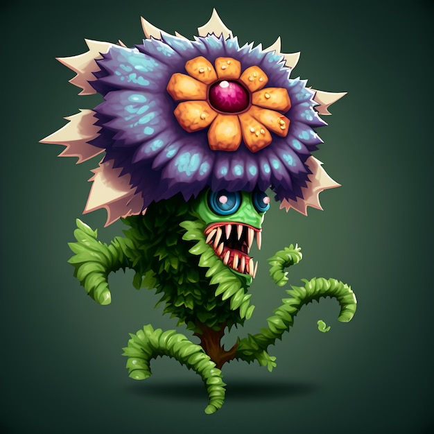 Photo in game single monster design flower shape cartoon style by generative ai