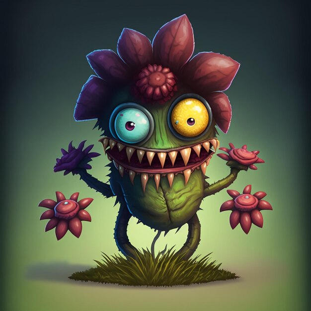 Photo in game single monster design flower shape cartoon style by generative ai