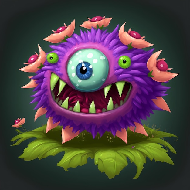 In game single monster design flower shape cartoon style by Generative AI