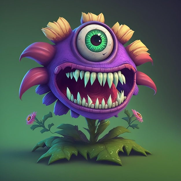 Photo in game single monster design flower shape cartoon style by generative ai