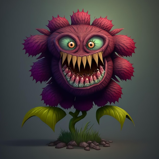 In game single monster design flower shape cartoon style by Generative AI