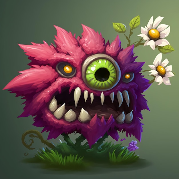 Photo in game single monster design flower shape cartoon style by generative ai