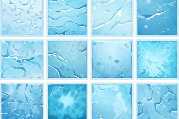 Game textures of ice snow and water seamless pattern top view cartoon textured backgrounds frozen
