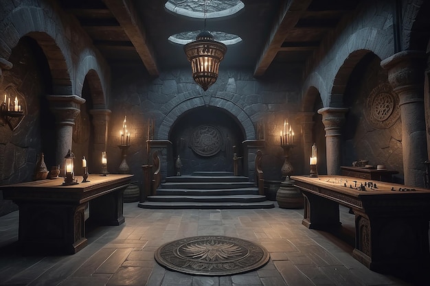 Мокеты интерьера игровой комнаты Game of Thrones Inspired Lair с пустым пространством для копирования