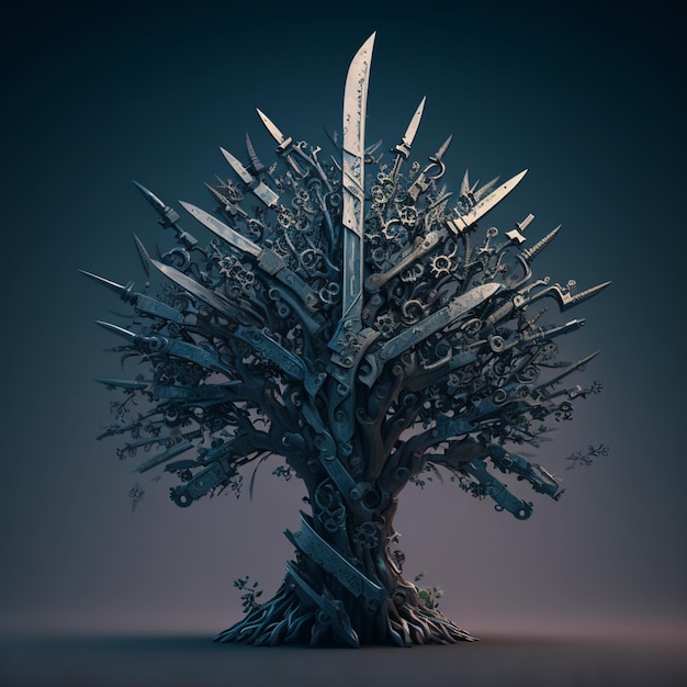 A game of thrones tree with a sword in the middle ai generated