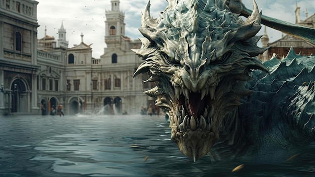 the game of thrones white dragon swims in the water impressionistic venice scenes