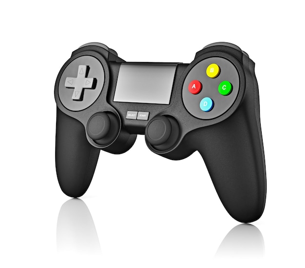 Gamepad joypad для консоли видеоигр, изолированный на белом фоне с отражением