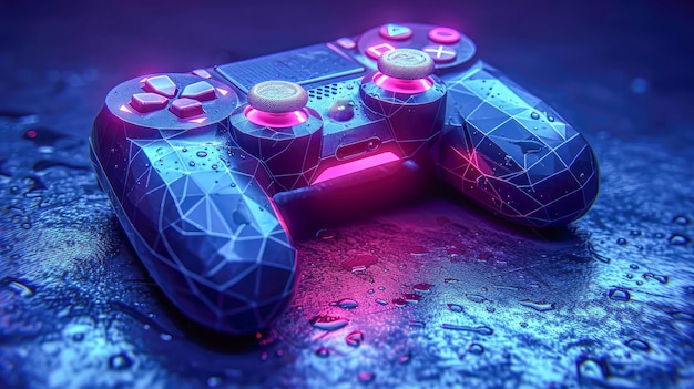 Gamepad for video computer games with blue neon light
