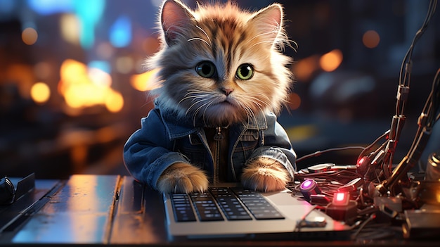 gamer cat HD 8K wallpaper Stock Photographic Image