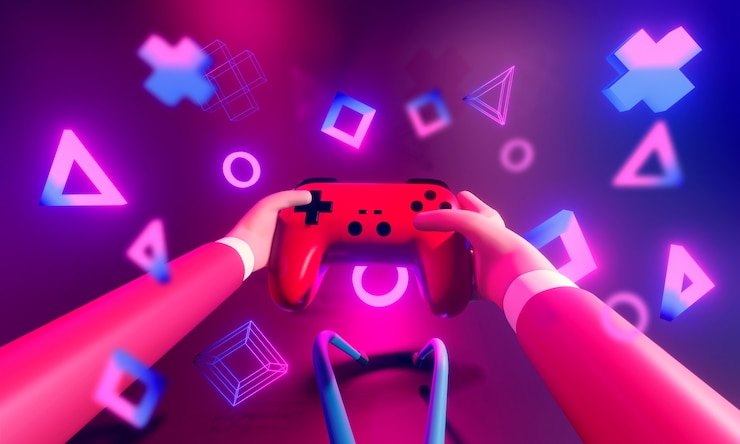 Foto gamer die online games speelt met draadloze joystick