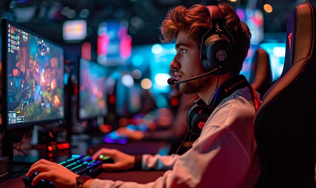 Foto gamer die speelt bij een esports-wedstrijd