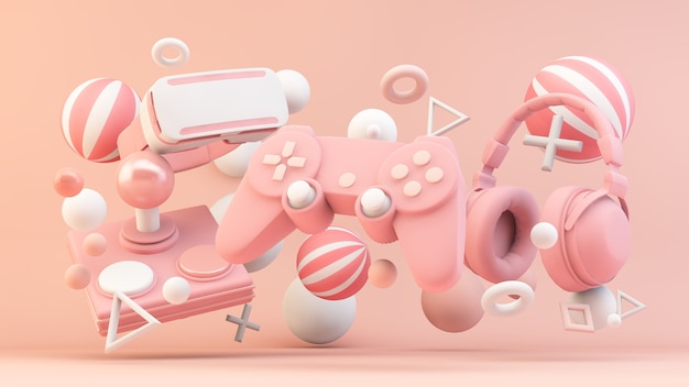 Gamer equipment in pink in 3d rendering