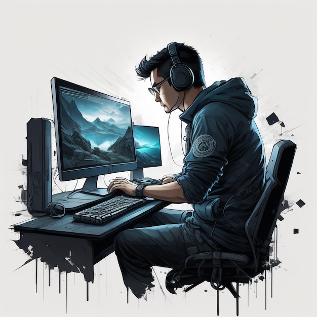 Premium Photo  Gamer playing on desktop pc computer gaming illustration